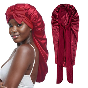 Gorros de dormir de seda satinada ajustables para mujer, los más vendidos, con alta elasticidad y lazo, gorros de noche de tubo largo - Product Image 2