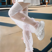 WJN Bas respirants au-dessus du genou, couleur unie, avec nœud et dentelle ajourée, pour femme, style JK Lolita, mignons, noirs et blancs, pour l'été