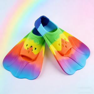 Silicone Short Fins Rainbow Color Full Foot Swimming Training Fins For Adults And Children Diving Equipment - Product Image 1