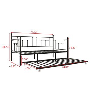<span class=keywords><strong>Lit</strong></span> de repos carré double avec cadre métallique et <span class=keywords><strong>lit</strong></span> <span class=keywords><strong>gigogne</strong></span>, canapé-<span class=keywords><strong>lit</strong></span> moderne pour salon, chambre à coucher, chambre d'amis, noir - Product Image 2