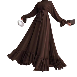 Robe longue plissée élégante et décontractée pour femme, avec fermeture éclair au dos et ceinture, en polyester, qualité supérieure, 9,9 USD - Product Image 1