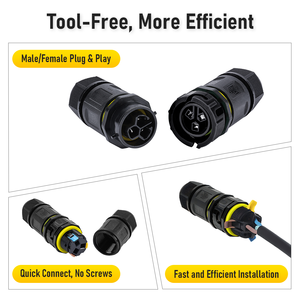 Connecteur Industriel Étanche IP68 <span class=keywords><strong>pour</strong></span> Fabricants, Mâle-Femelle en Cuivre, 24A 450VAC, 2-3 Broches, Sans Vis, <span class=keywords><strong>pour</strong></span> Système <span class=keywords><strong>Solaire</strong></span> - Product Image 3