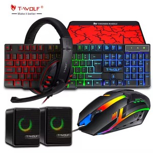<span class=keywords><strong>Combo</strong></span> de teclado para juegos con cable y retroiluminación TF850 RGB, auriculares para juegos y alfombrilla de ratón, diseño cómodo para usuarios de ordenadores - Product Image 1