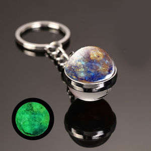 Double Sided Glass Ball Key Ring Solar System Mars Jupiter Luminous Keychain