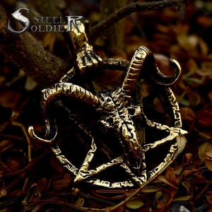 SS8-853P Steel Soldier Stainless Steel <strong>Pentagram</strong> Pan God Skull <strong>Goat</strong> <strong>Head</strong> Pendant Necklace Satanism Occult Metal Vintage Star - Product Image 5