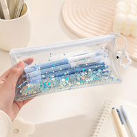 Pochette à crayons en PVC transparent avec paillettes flottantes, fermeture éclair lisse, breloque étoile, porte-clés, étanche, plusieurs couleurs, vente en gros