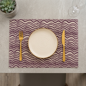 Mantel Individual de Lino Premium |   Mantel de Mesa Ondulado Estampado en Morado y Beige |   Mantel Individual Decorativo Reutilizable - Product Image 3