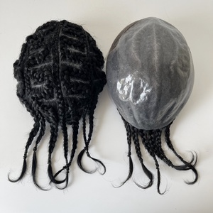 Emeda - Tupé <span class=keywords><strong>Afro</strong></span> Box Braids con Frente de Encaje BIO para <span class=keywords><strong>Hombre</strong></span>, Listo para Enviar, 8*10 Pulgadas # Cabello Remy Indio de 1 Color - Product Image 1