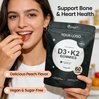 Gummies véganes OEM/ODM de Vitamine D3 + K2 - 5000 UI D3 200mcg MK7 K2 Naturelles pour la Santé des Os, de l'Immunité et des Muscles