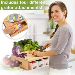 Fournitures de cuisine en gros, blocs à découper, ensemble de 4 supports de passoire à légumes, <span class=keywords><strong>planche</strong></span> à découper en bambou avec récipients - Product Image 4