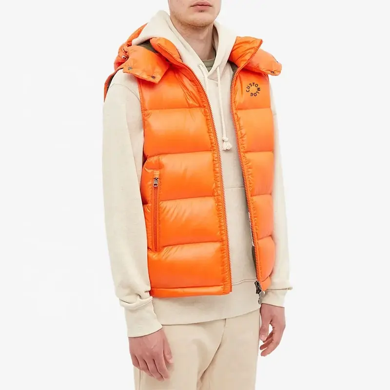 Custom OEM Side Zipper Pockets Hooded Down Bubble Sleeveless Vest Puffer Jacket for Men