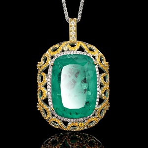 Vintage Eco-friendly <b>Copper</b> 20*28MM Imitation Multi Color Gemstone Jewelry Women Dainty Hollow Out Floral Pendant Necklace - Product Image 2