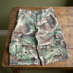 Men's Camouflage Cargo Shorts Mid Waist Ripped Canvas Breathable Bermuda Shorts Casual Style Button Fly 100% Cotton - Product Image 4