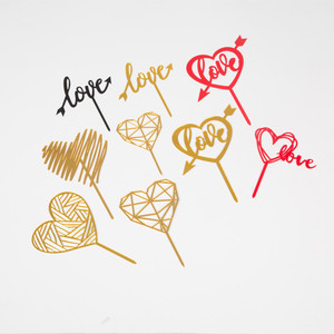 Acrylic Heart Cake Toppers Love Theme Gold Red Black Valentine's Day Birthday Party Decor Reusable Cake Decorating Supplies - Product Image 4