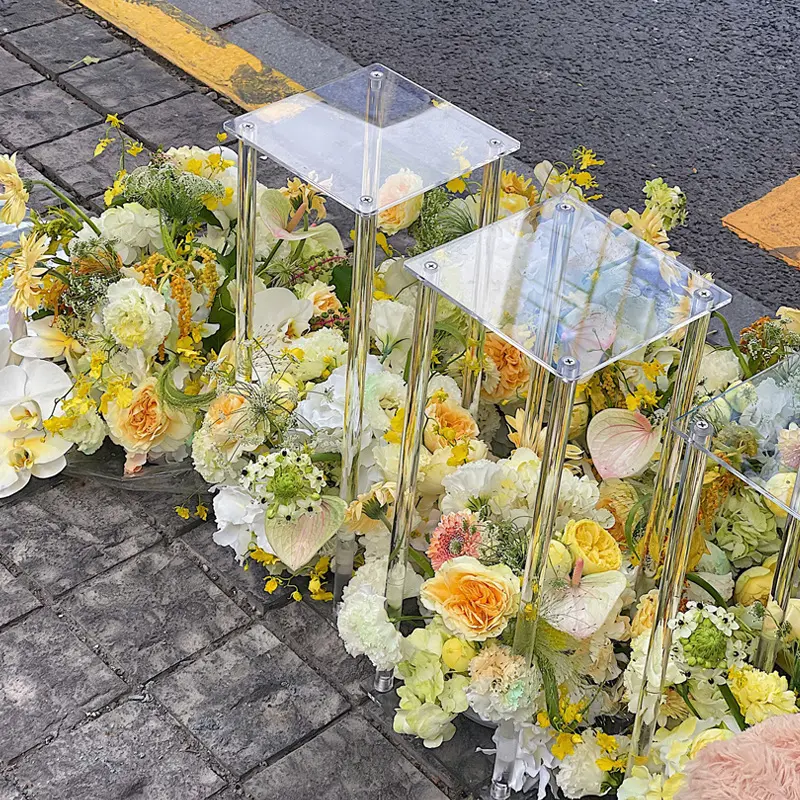 Suporte retangular transparente acrílico, suprimentos de casamento, decorações para mesas e flores