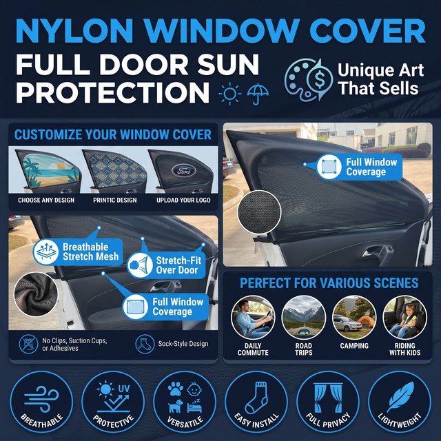 Breathable Nylon Mesh Window Cover Custom Printing Car Side Window Shade Effective Mosquito and Sun Protection