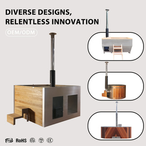 Bain à remous de luxe pour 4 personnes, design moderne, extérieur, en bois de pruche, avec revêtement en acier inoxydable, chauffé au bois, pour jardin, villa, relaxation et bien-être - Product Image 5