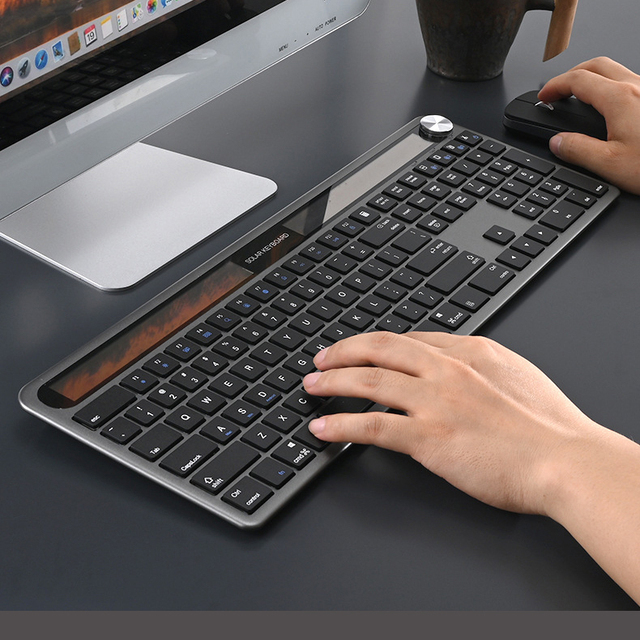 Solar Powered BT 2.4 GHZ Wireless Keyboard Solar Light Powered for Computer Business Home Office