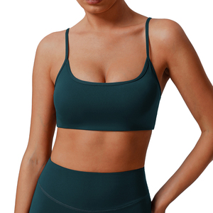 Soutien-gorge de yoga à col en U pour femmes Compression doux bretelles fines rembourré réservoir push-up coton Spandex vêtements de sport disponibles XS imprimé uni - Product Image 1
