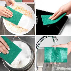 15*10*0.8cm Green Durable Scouring Pad Kitchen Heavy Duty Cleaning Scrubber Abrasive Scourer For Household Commercial Use