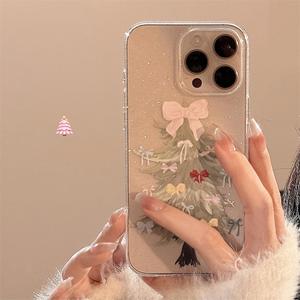 Coque de téléphone adaptée à l'iPhone 17 Pro Max, transparente avec des paillettes, un nœud, un sapin de Noël, coque souple antichoc - Product Image 1