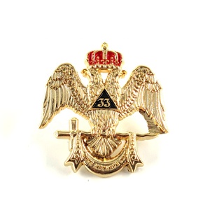 Kanatları aşağı kesim için çift kafa 3D cilalı altın mason masonik İskoçya ayin 33 <span class=keywords><strong>Pin</strong></span> serigraf baskılı rozeti - Product Image 2