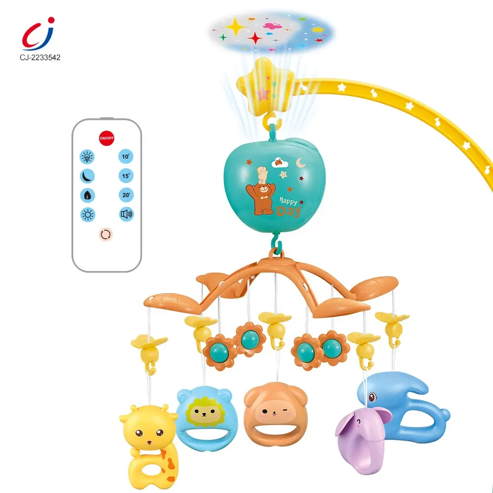 Cartoon Hanging Plastic Electric Rotating Rattle Bell Musical Remote Control Baby Projection Bed Mobile