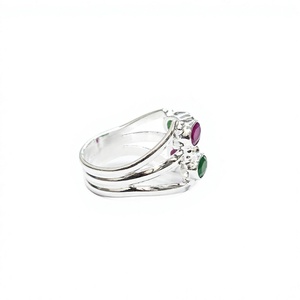 Handmade 925 Sterling <b>Silver</b> Multi Gemstone <b>Adjustable</b> Open <b>Ring</b> Bypass Band for Women Fine Jewelry Wholesale - Product Image 2