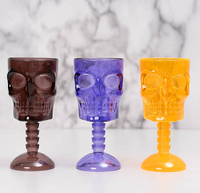 Gobelet en plastique PS multicolore de 350 ml en forme de crâne, coupe à vin réutilisable avec tige squelette 3D, pour cocktails, décoration de fête d'Halloween, bar, vaisselle