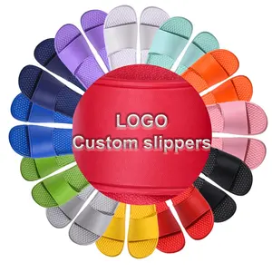 Slide For Man Indoor Pvc Sandals Custom Logo Print Men Embossed Slide Rubber color Slide Slipper Design Supplier Chinelo