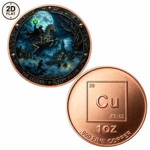 Moneta Personalizzata in Rame Puro 999 da 1oz con Stampa a Colori 2D, Tema Halloween Sleepy Hollow Headless Horseman - Product Image 1