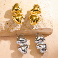 Anting-anting wanita mewah kelas atas baru, desain geometris hati, dari baja tahan karat, untuk dekorasi sehari-hari.