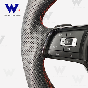 Volant en cuir noir pour <span class=keywords><strong>Volkswagen</strong></span> <span class=keywords><strong>Golf</strong></span> <span class=keywords><strong>8</strong></span> GTI R Mk6 Mk7 Mk8 Gtr GTD GTS <span class=keywords><strong>GTE</strong></span> T-roc Polo B6 B7 B8 - Product Image 2
