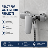 Robinet de douche mural monocommande en alliage de zinc chromé avec cartouche céramique, 2 trous, eau chaude et froide, G1/2, pour projets OEM/ODM