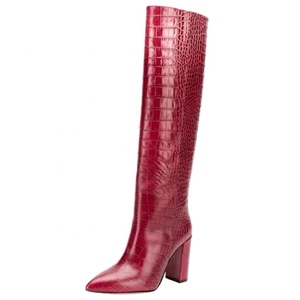 Bottes hautes pour femmes, taille 45, multicolores, à talons épais, en cuir de serpent, à bout pointu, longues, jusqu'au-dessus du genou - Product Image 2
