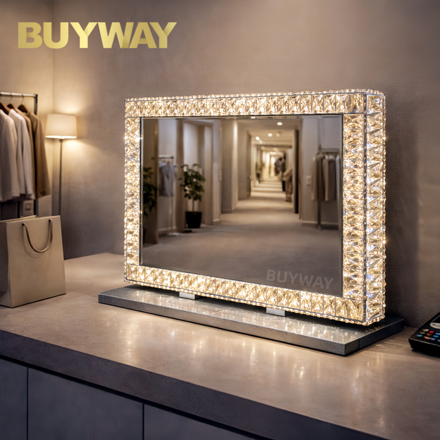 Tabletop Makeup Mirror With LED Lights Bedroom Make up Mirrors Luxury Crystal Diamond Frame Sensor Touch Switch 3 Tone Dimming