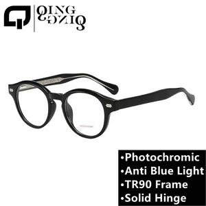 <span class=keywords><strong>Photogray</strong></span> <span class=keywords><strong>anti</strong></span>-<span class=keywords><strong>reflet</strong></span> homme lunettes photocromiques <span class=keywords><strong>anti</strong></span> lumière bleue luxe TR90 cadre rond alliage insert jambe charnière flexible - Product Image 2