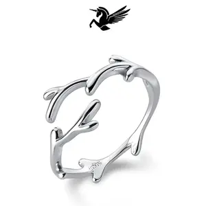 TrustDavis 100% 925 Solid Real Sterling Silver Fashion Leaves Openingl Ring Sizable 5 6 7 For Teen Girl Kid Xmas Gift XY555