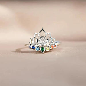 <b>Lotus</b> Flower Ring 925 Sterling Silver With Zircon Pear Cut Stone Women's Buddhist <b>Jewelry</b> Gift For Her - Product Image 2