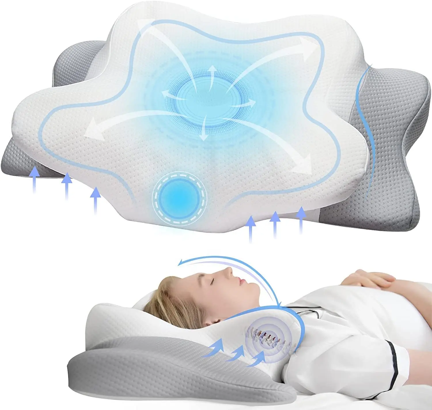 Almohada ortopédica sin olor Pulatree para el dolor de cuello y hombros, almohada de espuma viscoelástica para el cuello, almohada cervical ergonómica para dormir