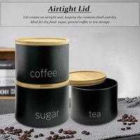 Tabung dapur wadah penyimpanan pot mangkuk logam hitam kaleng kopi teh gula dengan tutup kayu kedap udara