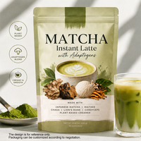 Latte au Matcha aux 5 Champignons (Crinière de Lion, Cordyceps, Chaga, Maitake) avec Crème Végétale pour la Calme, la Concentration et la Vitalité Naturelle