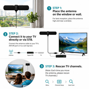 Antenne TV numérique intérieure amplifiée 4K 1080P avec câble <span class=keywords><strong>coaxial</strong></span> de 3 m, chaînes gratuites, sans frais mensuels, Plug and Play, portée 200 milles - Product Image 4
