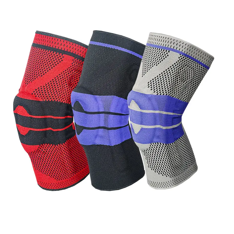 Elastic Fitness Compression Sleeve Nylon Sport Knee Brace Support With Silicone Side Stabilizers for Knee Pain Relief