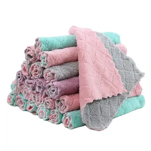 Household cleaning rags absorbent rags microfiber coral fleece dishcloth cleaning towel for home cleaning