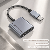 Adaptateur audio 2 en 1 Type C vers 3,5 mm, adaptateur casque USB C 32 bits/384 kHz, câble convertisseur avec charge rapide PD60W pour écouteurs
