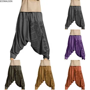 Vintage Japanese Style Loose Men Harem Pants Drop Crotch Hip Hop Pants Print Pencil Sweatpants Casual Retro Trousers Wide