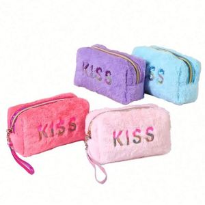 Sac de Rangement Cosmétique en Peluche Tendance pour Voyage, Trousse de Toilette et Maquillage pour Femmes et Filles, Mignon Sac de Rangement en Peluche pour Rouge à Lèvres - Product Image 1
