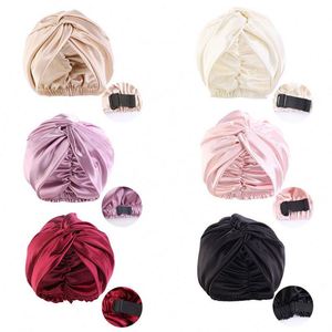 Adjustable Silk Satin Bonnet for Sleeping Hair <b>Wrap</b> Double Layer Sleep Cap Night Turban Large Long Curly Braid Promotion Gift - Product Image 1