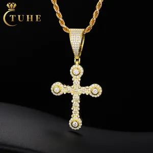 Joyería cristiana de moda Hip Hop de alta calidad Plata de Ley 925 VVS Moissanite Diamond Iced Out Halo Cruz colgante